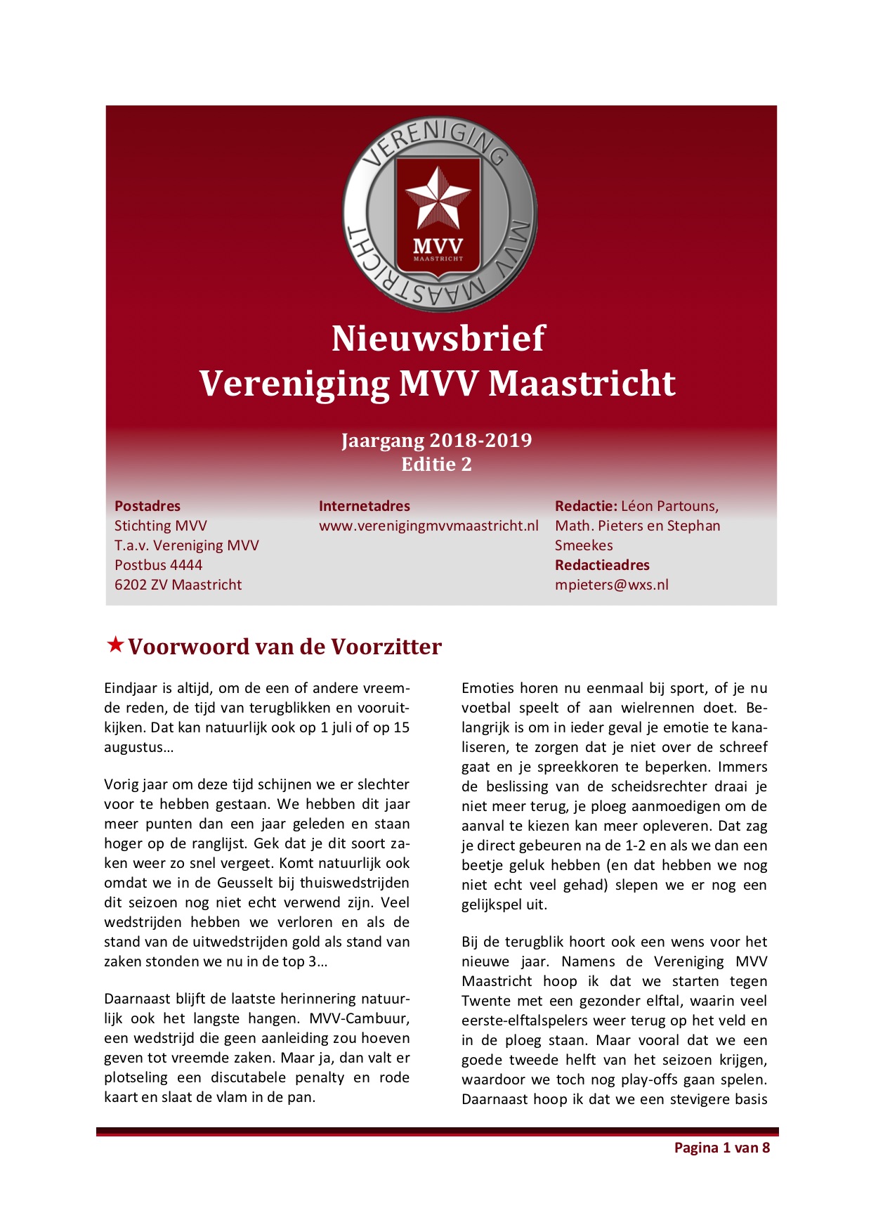 Nieuwsbrief Vereniging MVV 18 19 2