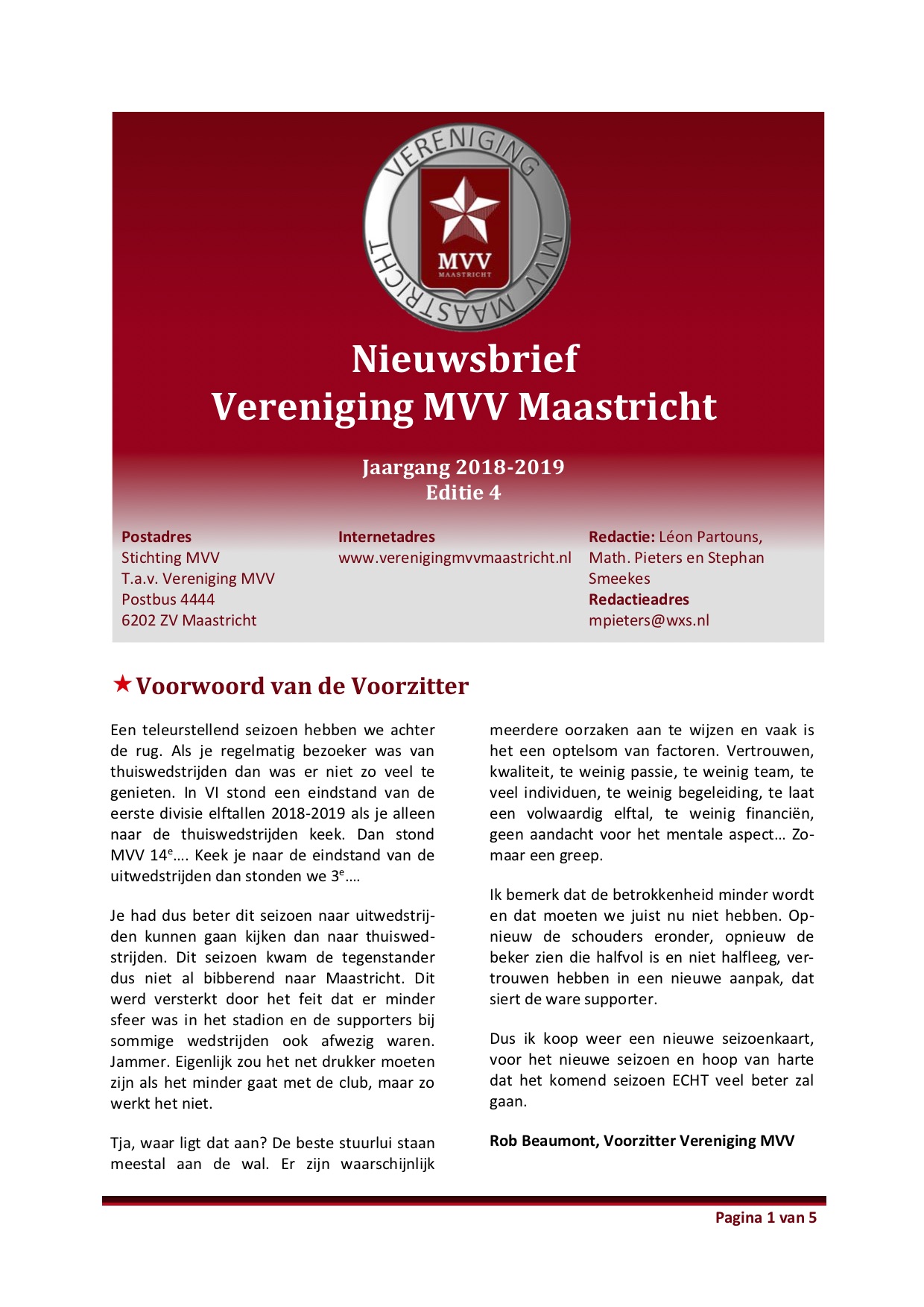 Nieuwsbrief Vereniging MVV 18 19 4
